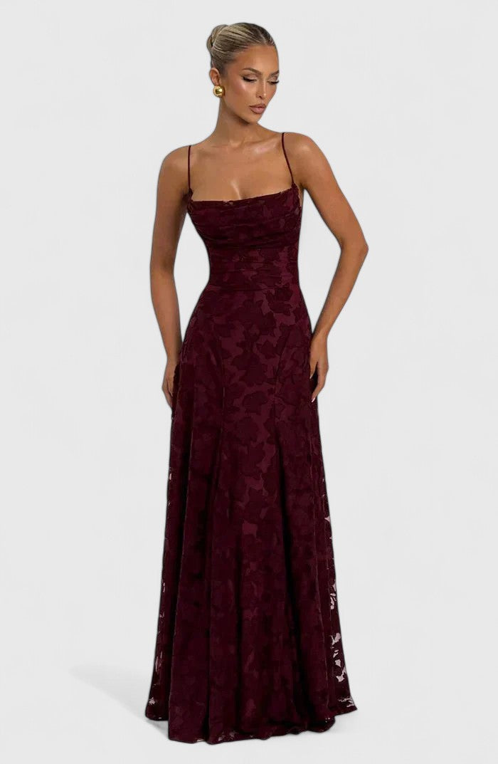 Women's Maxi Dress Polyester Cowl Neckline Lace-Up Open Back Flowy Design 4