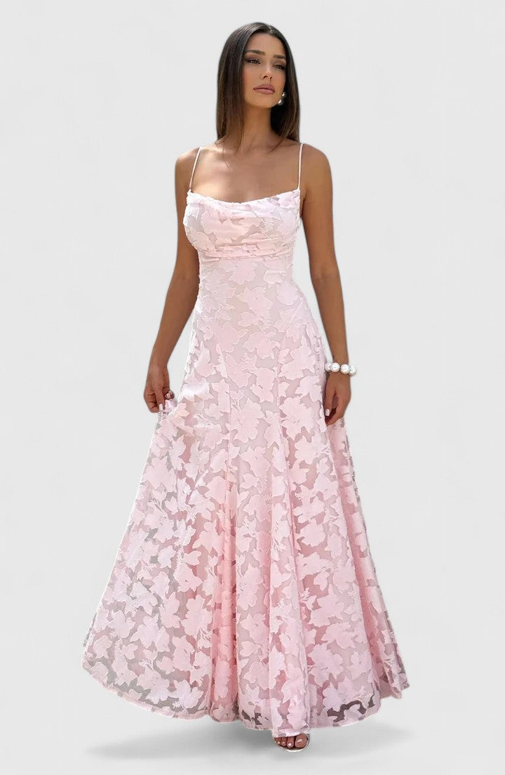 Women's Maxi Dress Polyester Cowl Neckline Lace-Up Open Back Flowy Design 5