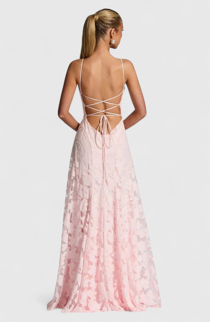 Women's Maxi Dress Polyester Cowl Neckline Lace-Up Open Back Flowy Design 9
