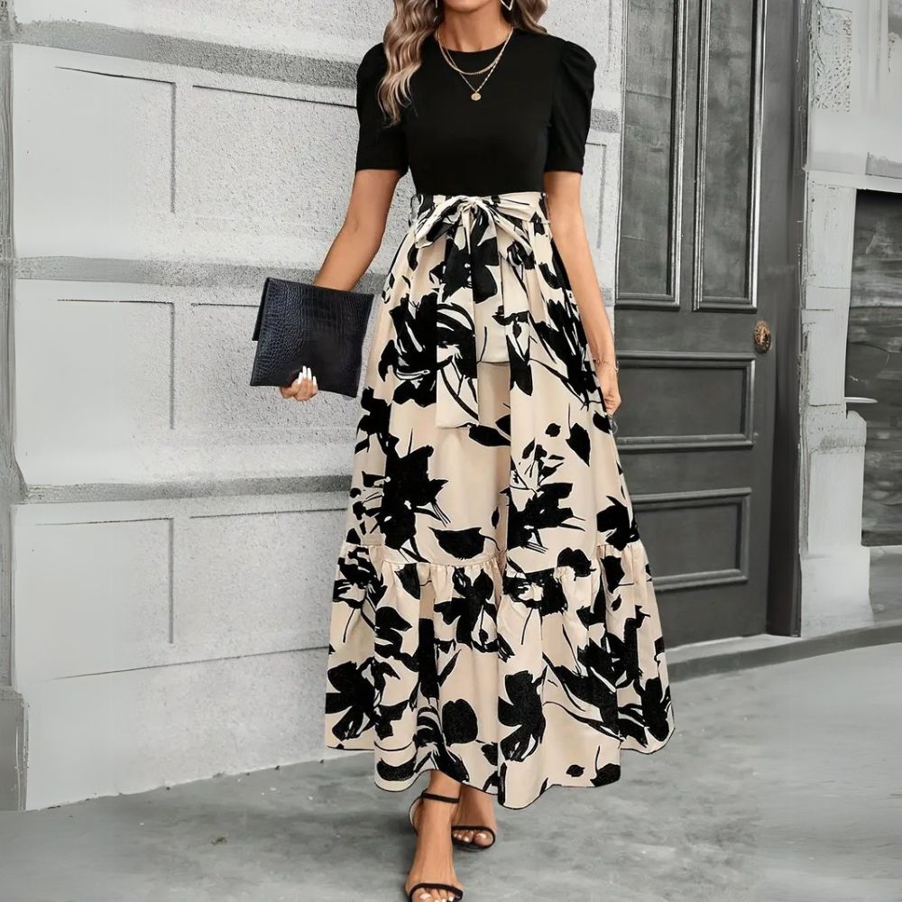 Women's Maxi Dress Floral Ruffled Hem Long Sleeve