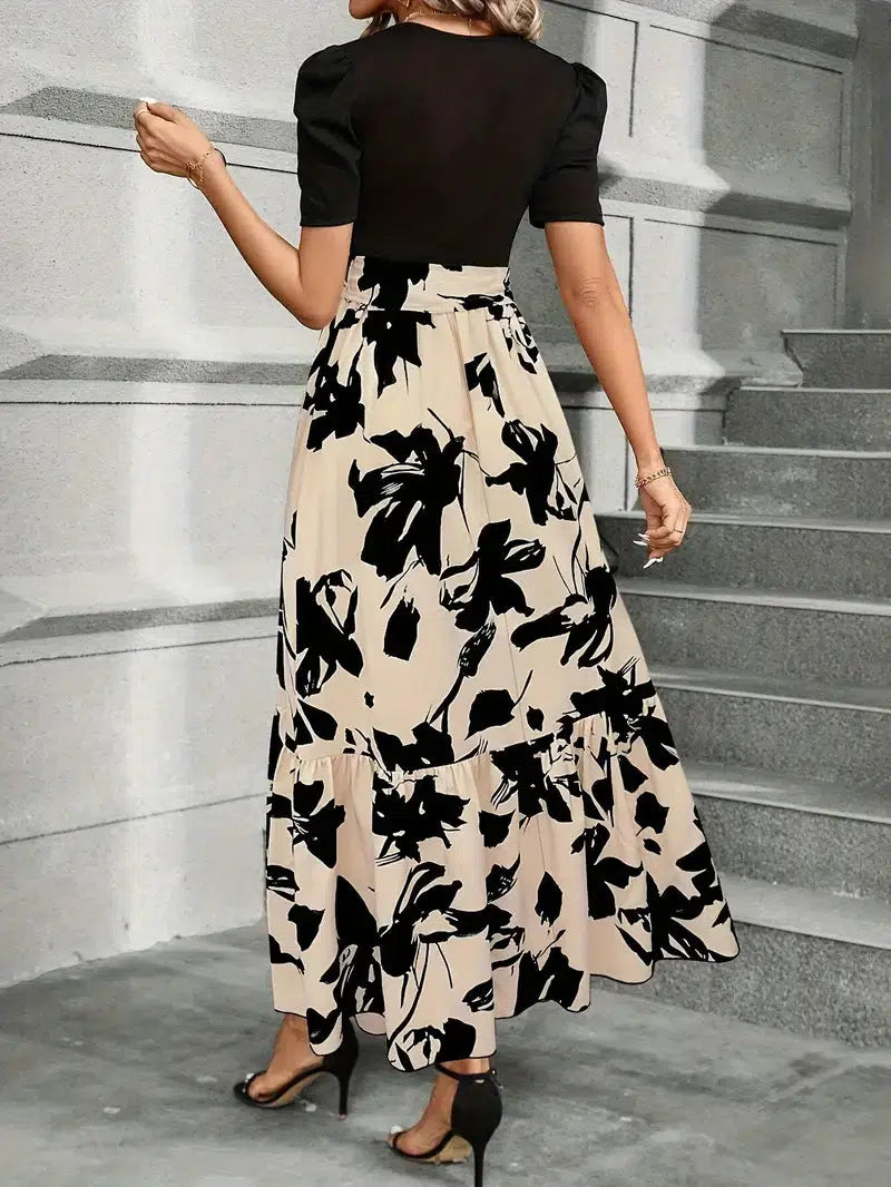 Women's Maxi Dress Floral Ruffled Hem Long Sleeve