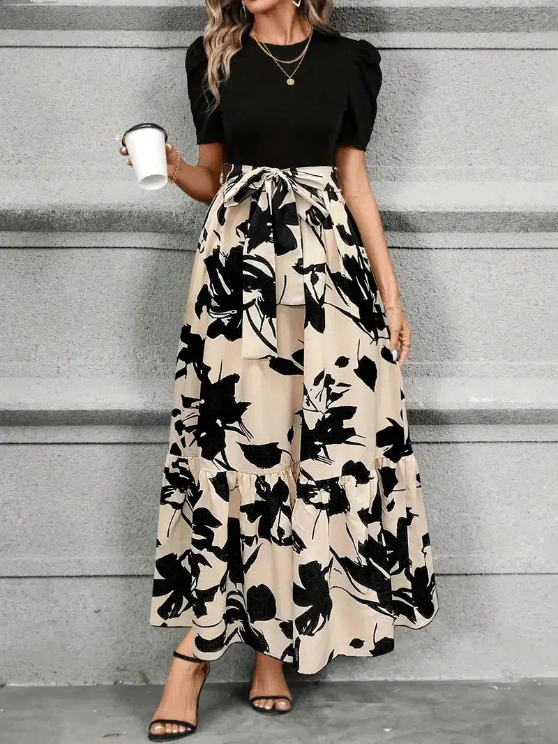 Women's Maxi Dress Floral Ruffled Hem Long Sleeve