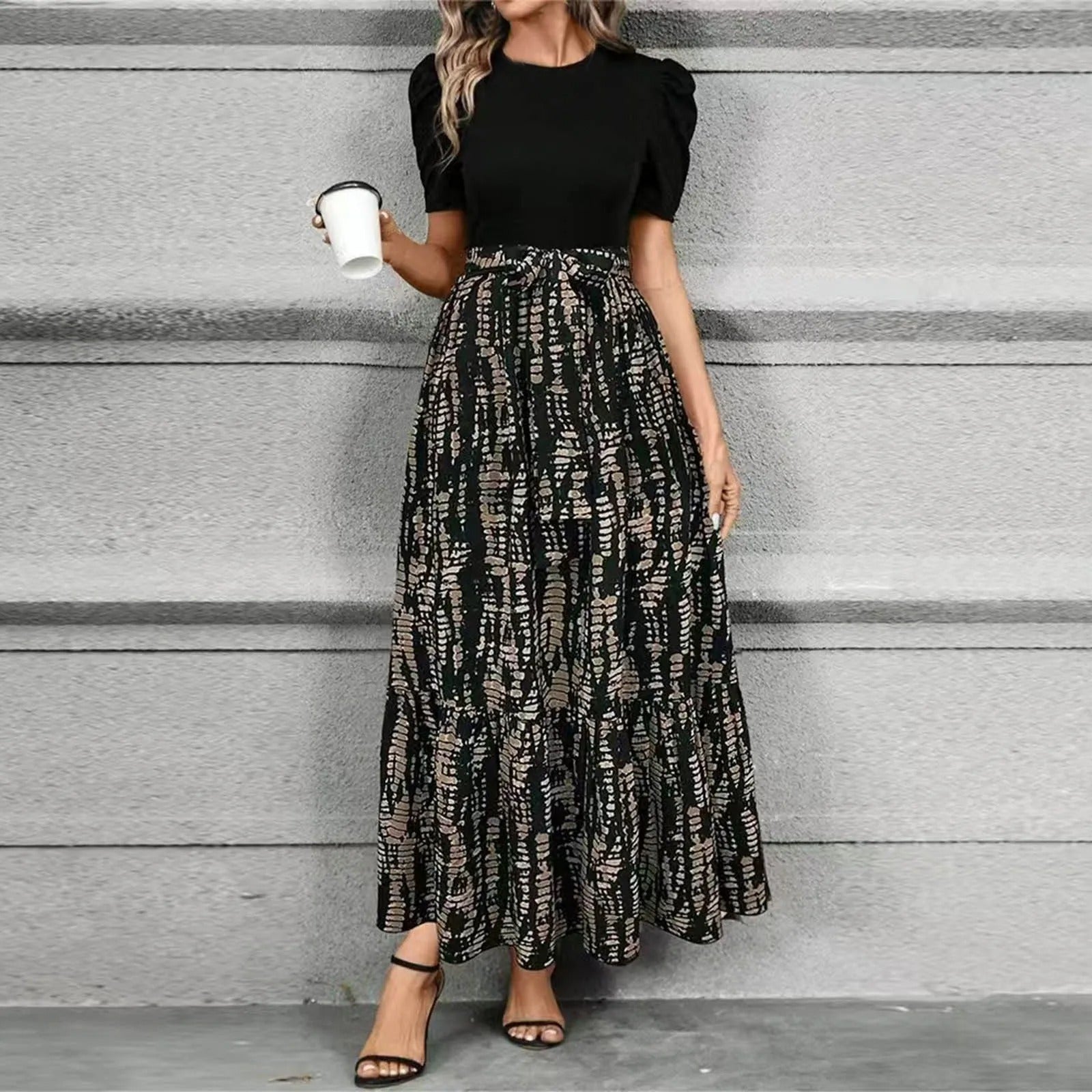 Women's Maxi Dress Floral Ruffled Hem Long Sleeve