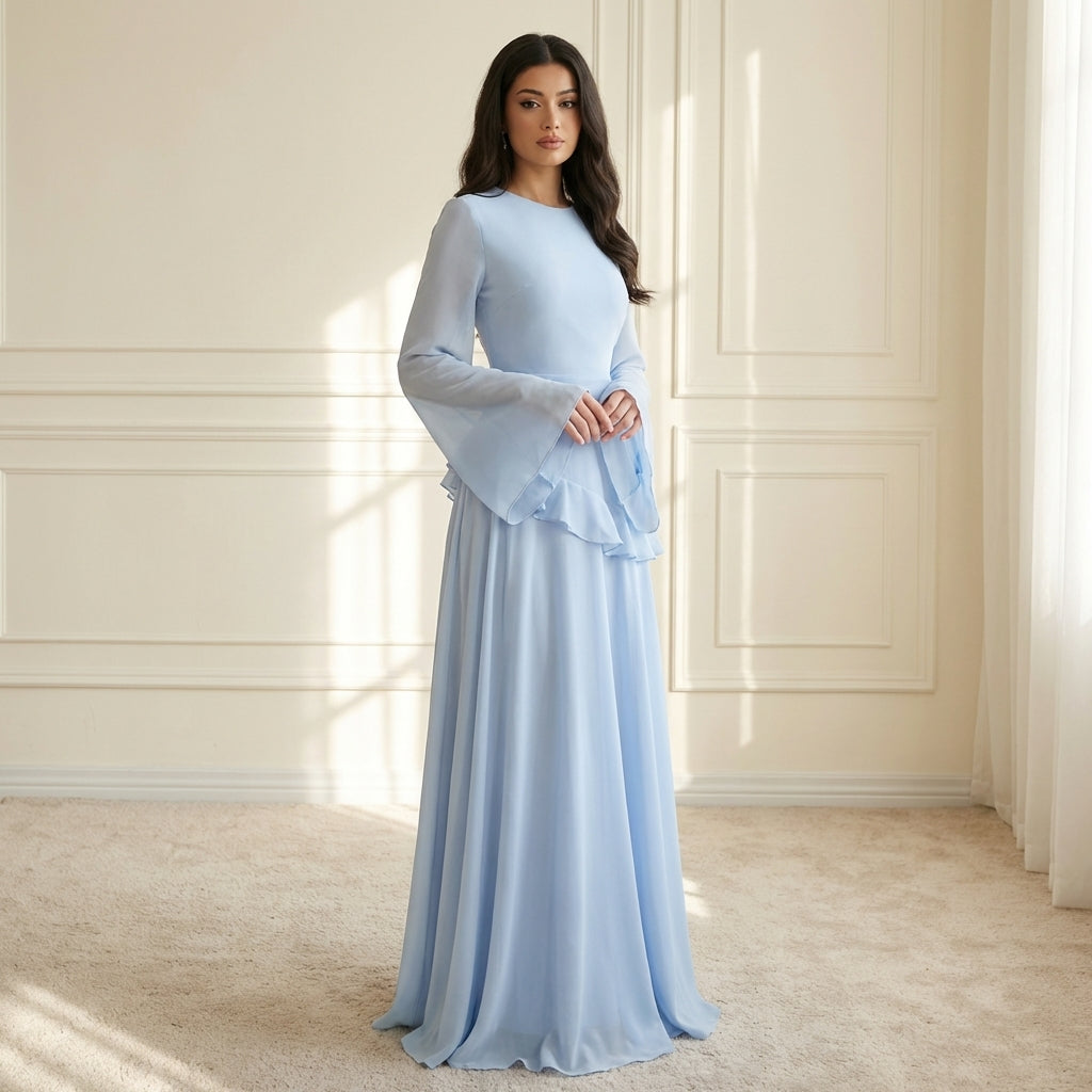Women's Maxi Dress Ruffle Trim V-Neck Flowing Silhouette 3