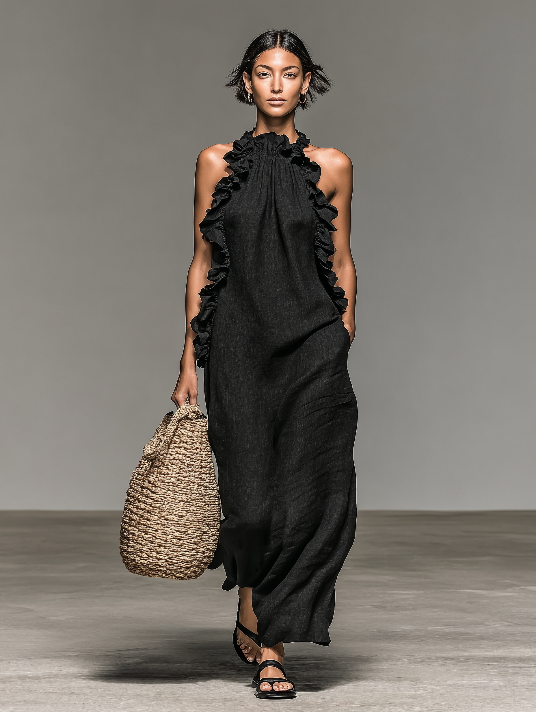 Women's Maxi Dress Sleeveless Ruffle Linen Blend Casual Summer 7