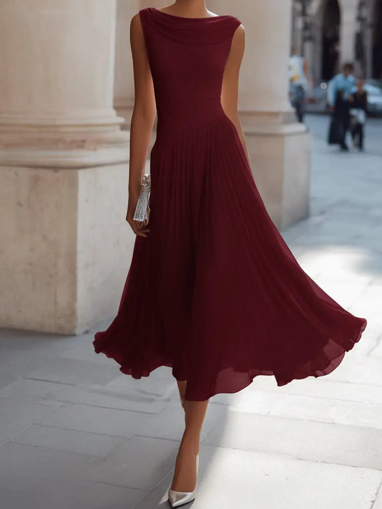 Women's Midi Dress Draped Neckline Sleeveless Solid Occasion Wear 2