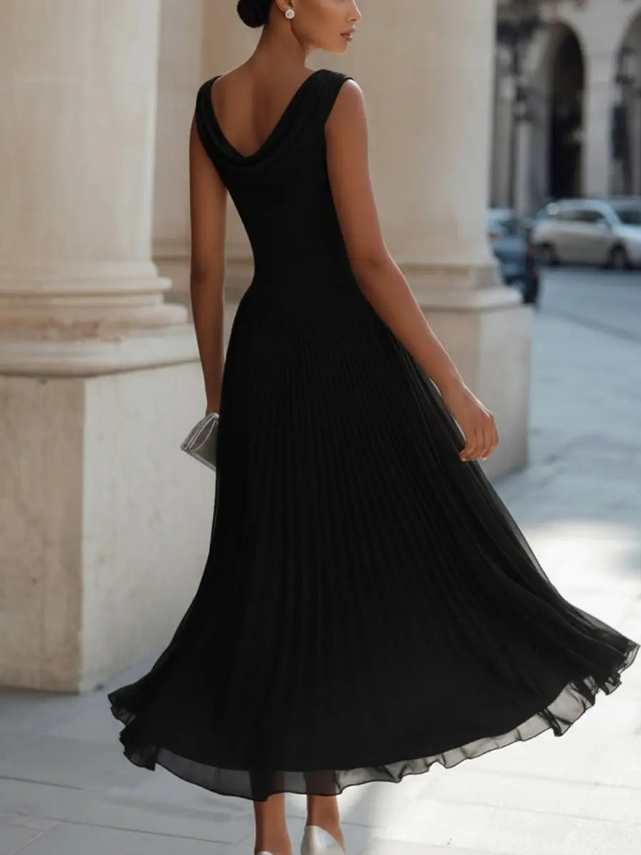 Women's Midi Dress Draped Neckline Sleeveless Solid Occasion Wear 6