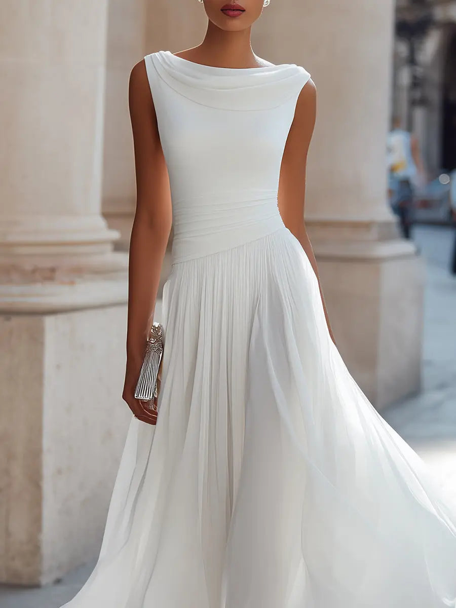 Women's Midi Dress Draped Neckline Sleeveless Solid Occasion Wear 7
