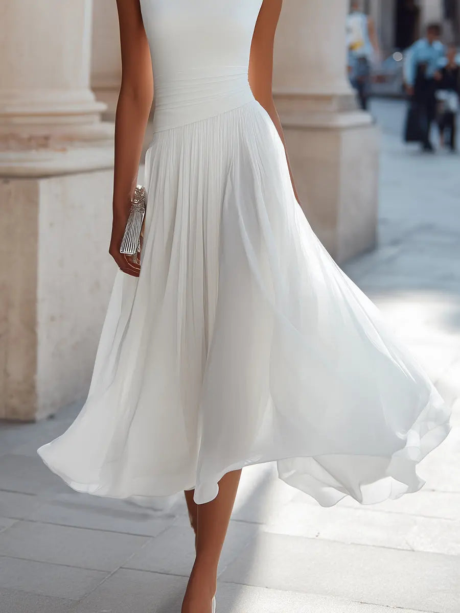 Women's Midi Dress Draped Neckline Sleeveless Solid Occasion Wear 8