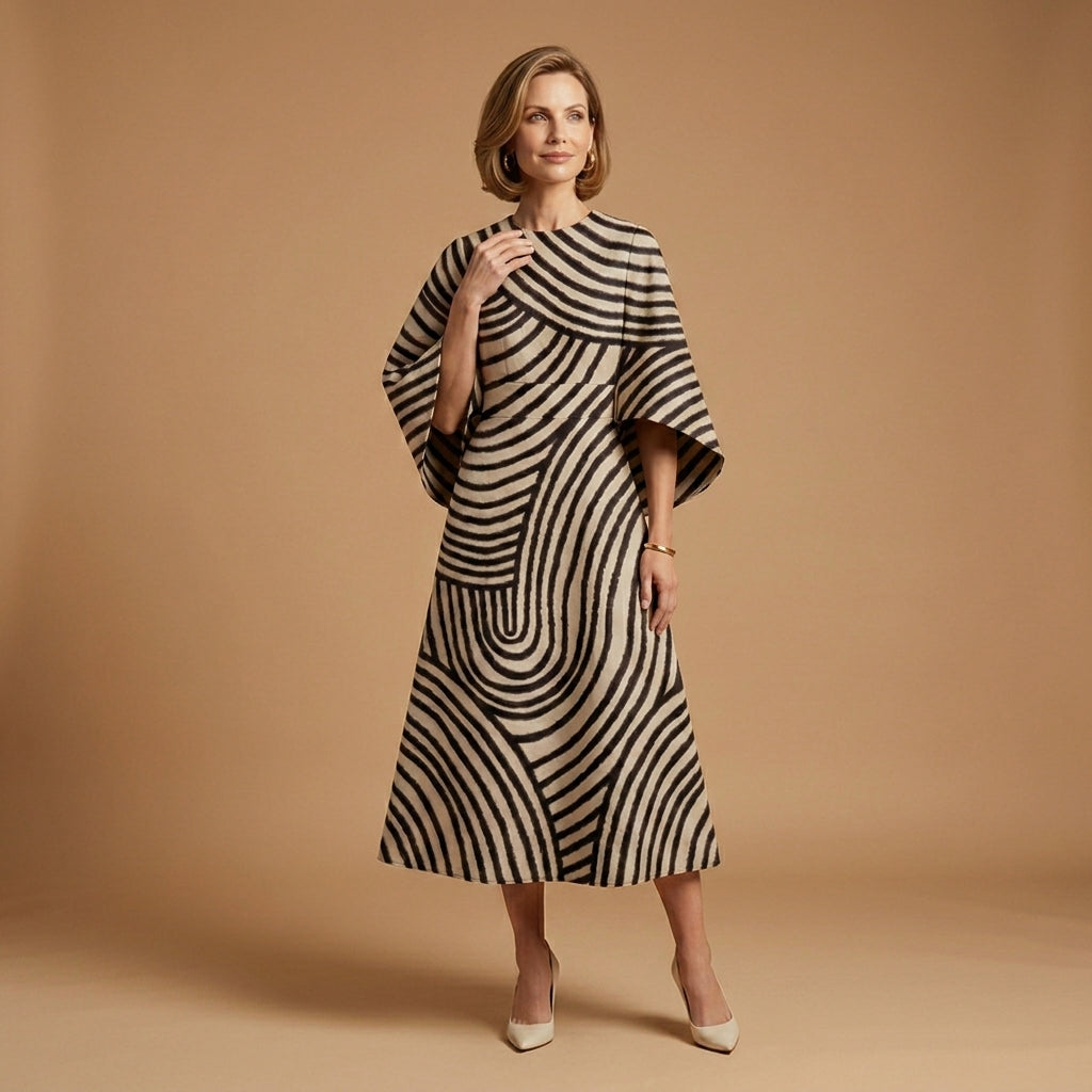 Women's Midi Dress Round Neck Tailored Fit Premium Fabric 0