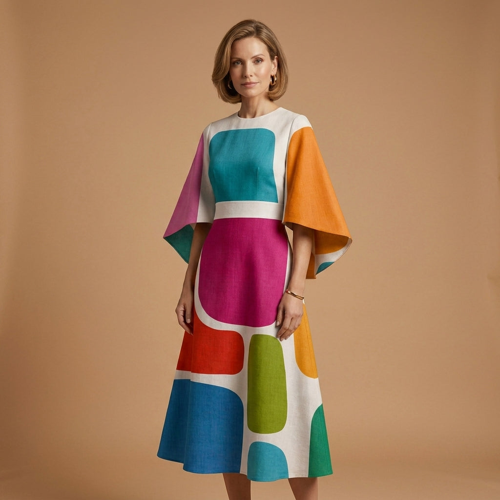 Women's Midi Dress Round Neck Tailored Fit Premium Fabric 4