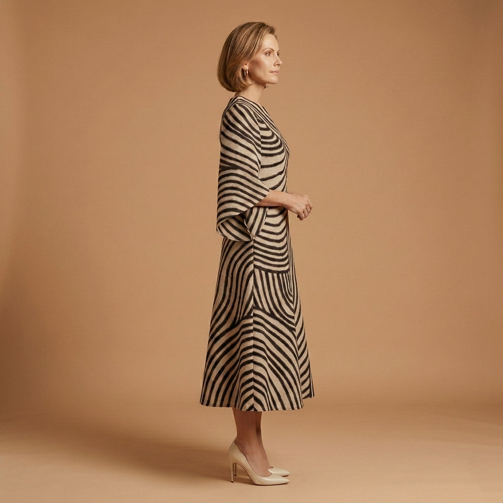 Women's Midi Dress Round Neck Tailored Fit Premium Fabric 7