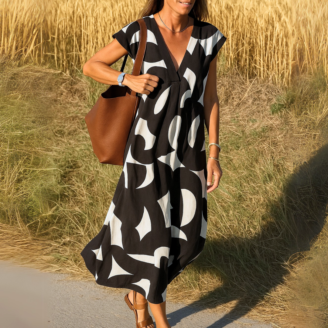 Women's Midi Dress V-Neck Polyester A-Line Lightweight Design 0