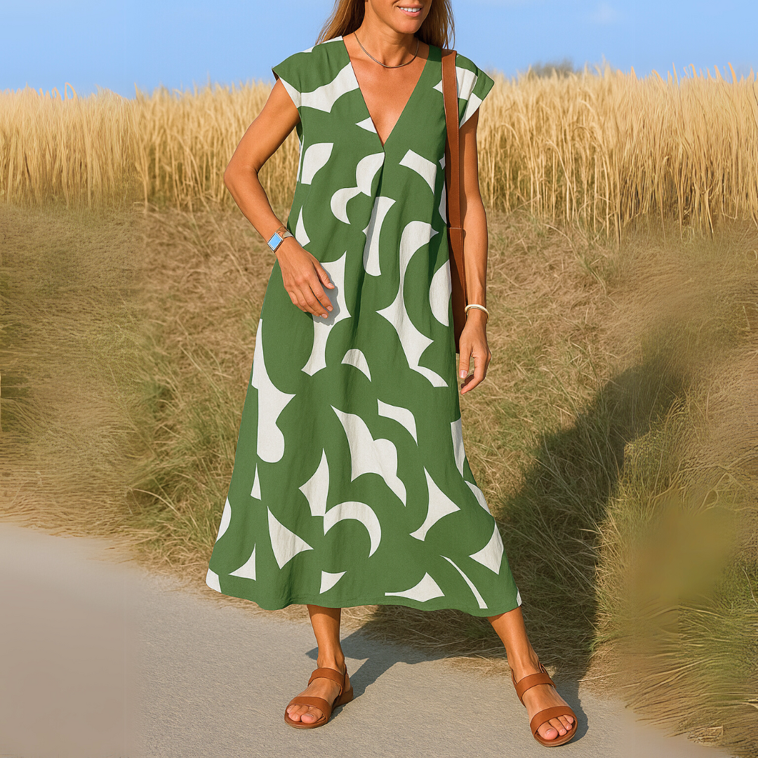 Women's Midi Dress V-Neck Polyester A-Line Lightweight Design 2