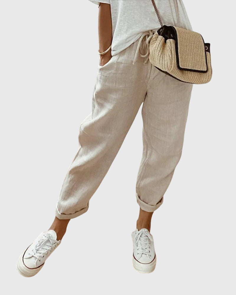Women's Pants Lightweight Fabric High Waist Relaxed Fit with Pockets 0