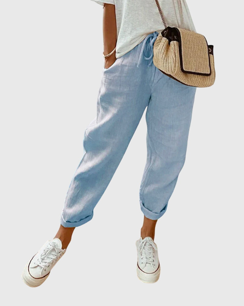 Women's Pants Lightweight Fabric High Waist Relaxed Fit with Pockets 1