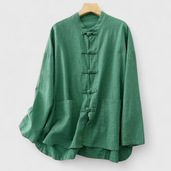 Women's Shirt Cotton Breathable Relaxed Fit with Knot Closures and Patch Pockets 4