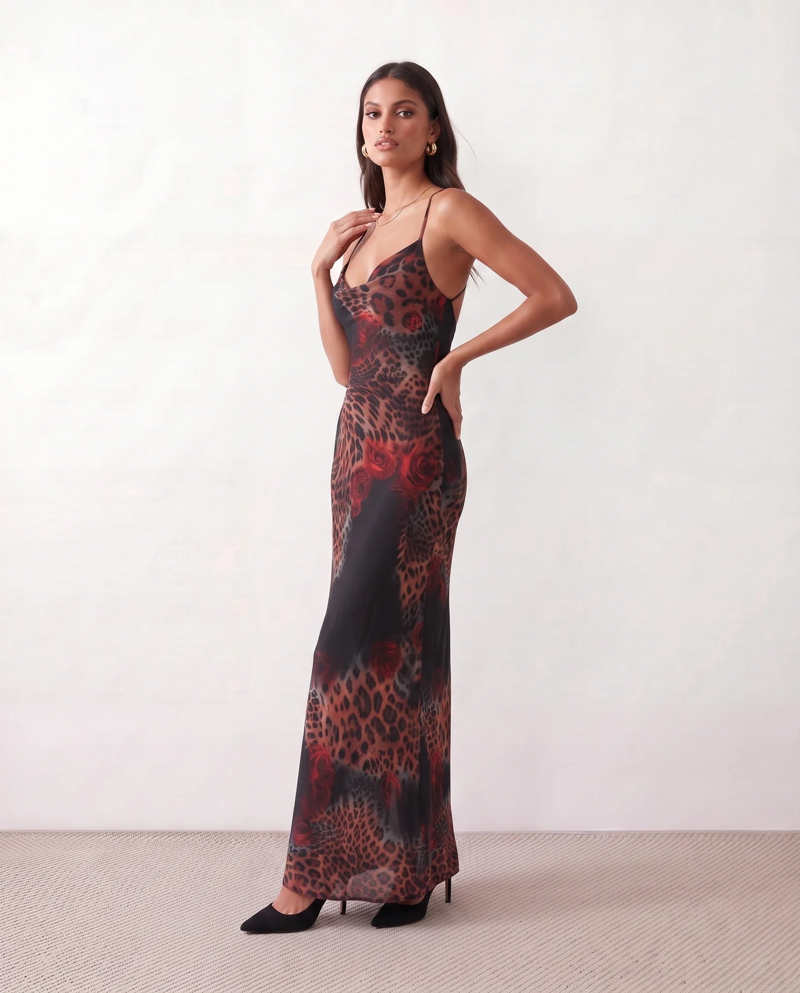 Women's Slip Maxi Dress Cowl Neck Spaghetti Straps Backless Evening 1