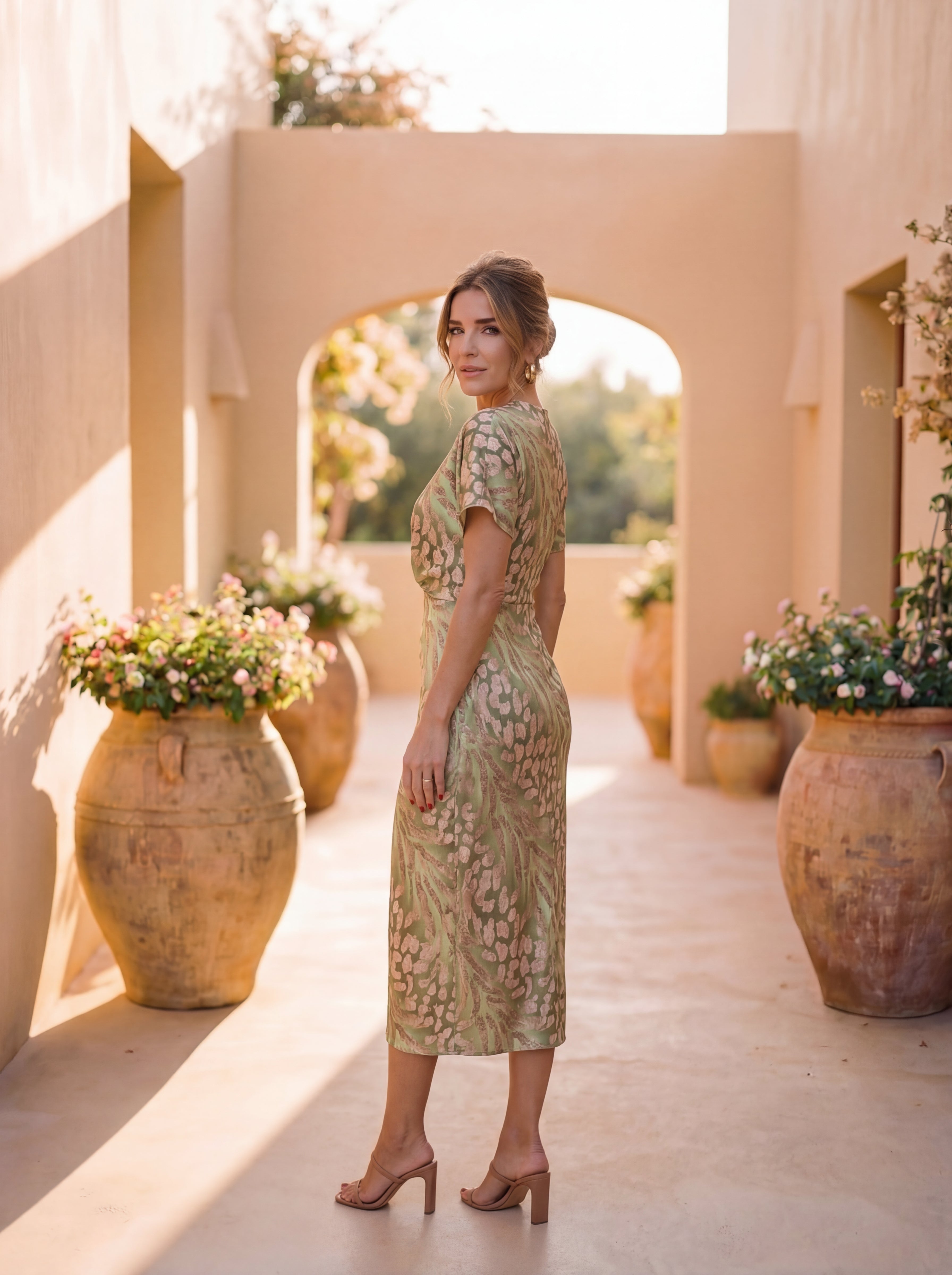 Women's Summer Dress Midi Lightweight Copper Waist Tie Envelope Cut 3