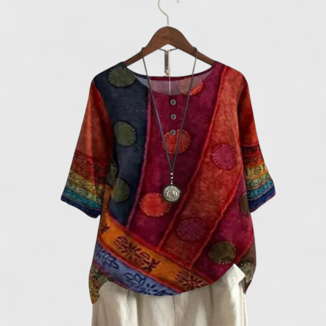 Women's Top Cotton Bohemian Style Short Sleeve Decorative Buttons 0