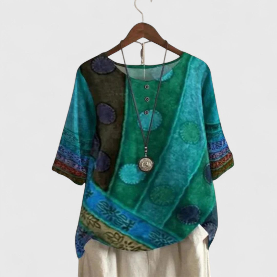 Women's Top Cotton Bohemian Style Short Sleeve Decorative Buttons 1