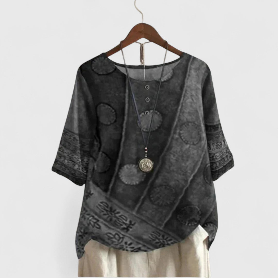 Women's Top Cotton Bohemian Style Short Sleeve Decorative Buttons 2