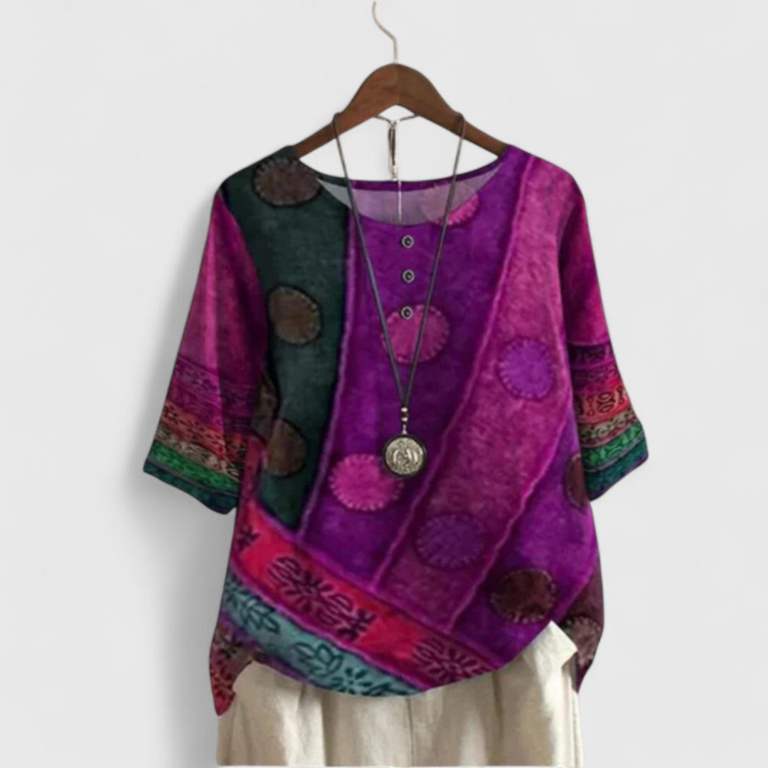 Women's Top Cotton Bohemian Style Short Sleeve Decorative Buttons 3