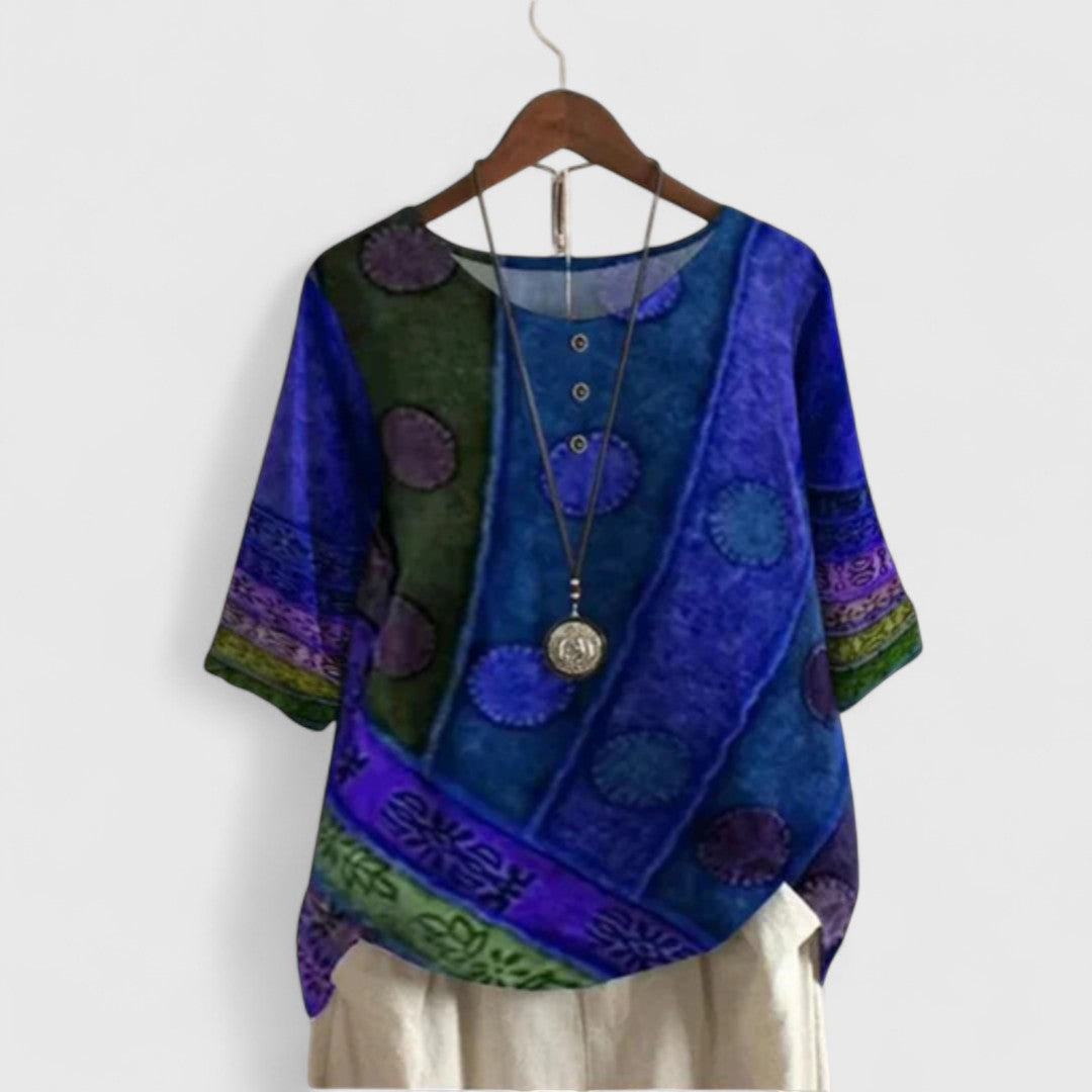 Women's Top Cotton Bohemian Style Short Sleeve Decorative Buttons 4