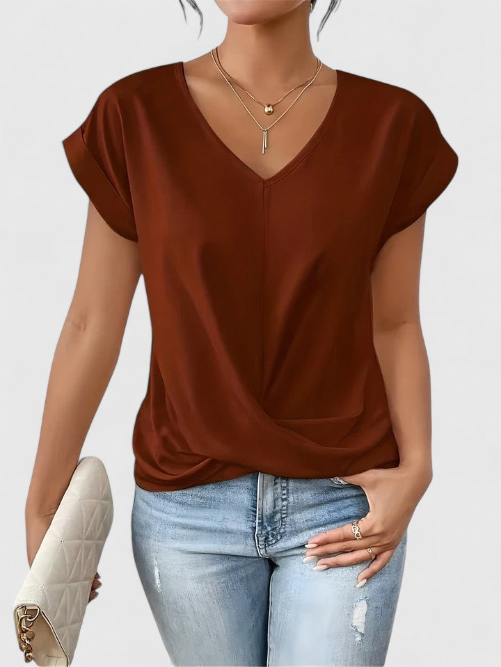 Women's Top Cotton V-Neck Twist Detail Everyday Wear 4