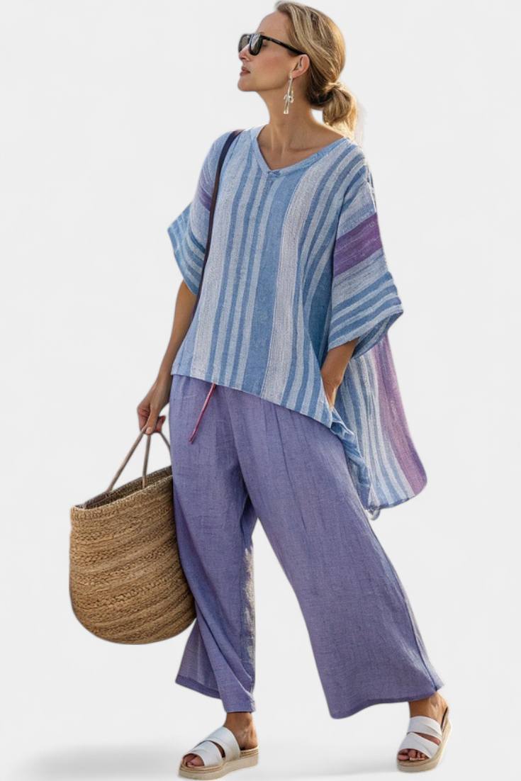 Zara | Women's Linen Striped Top & Wide-Leg Pants 0