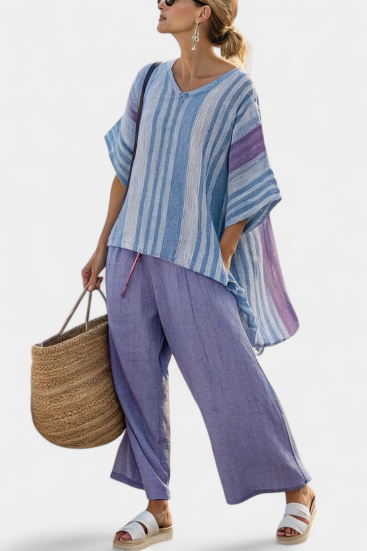 Zara | Women's Linen Striped Top & Wide-Leg Pants 1