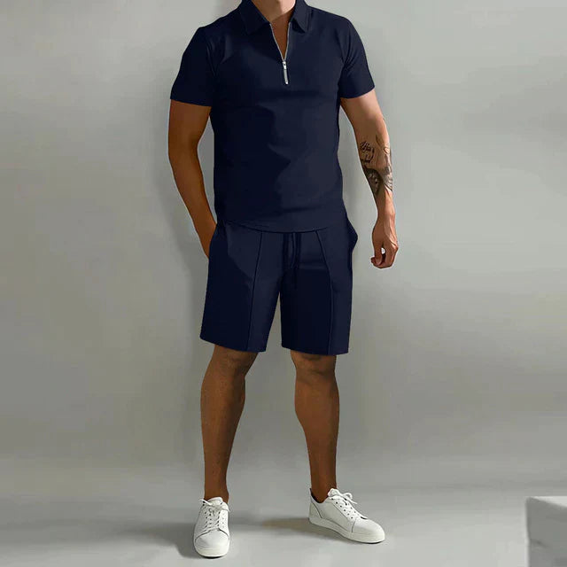 Men's Polo Set Slim Fit Top Relaxed Fit Short Zip Closure Breathable Casual Wear