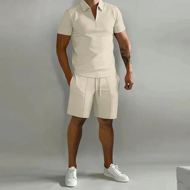 Men's Polo Set Slim Fit Top Relaxed Fit Short Zip Closure Breathable Casual Wear