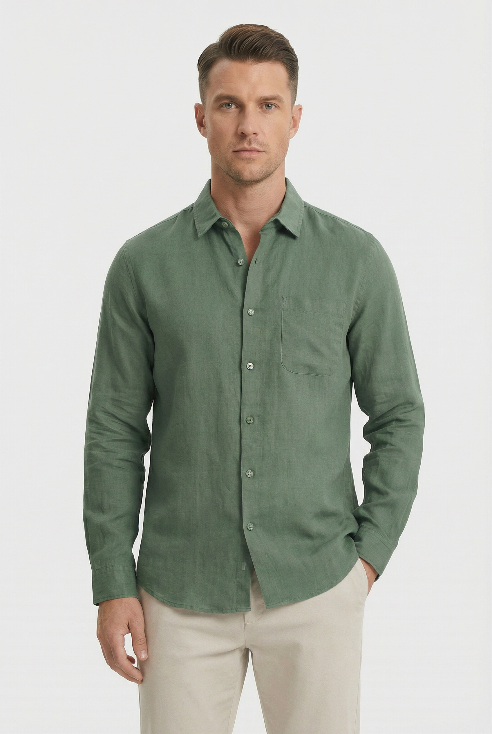 Men's Linen Shirt Lightweight Long Sleeve Relaxed Fit
