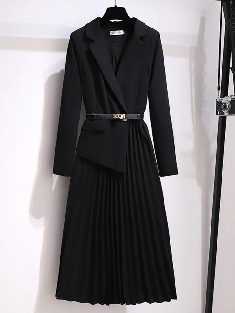 Women's Midi Dress Belted Pleated V-Neck Short Sleeve Casual