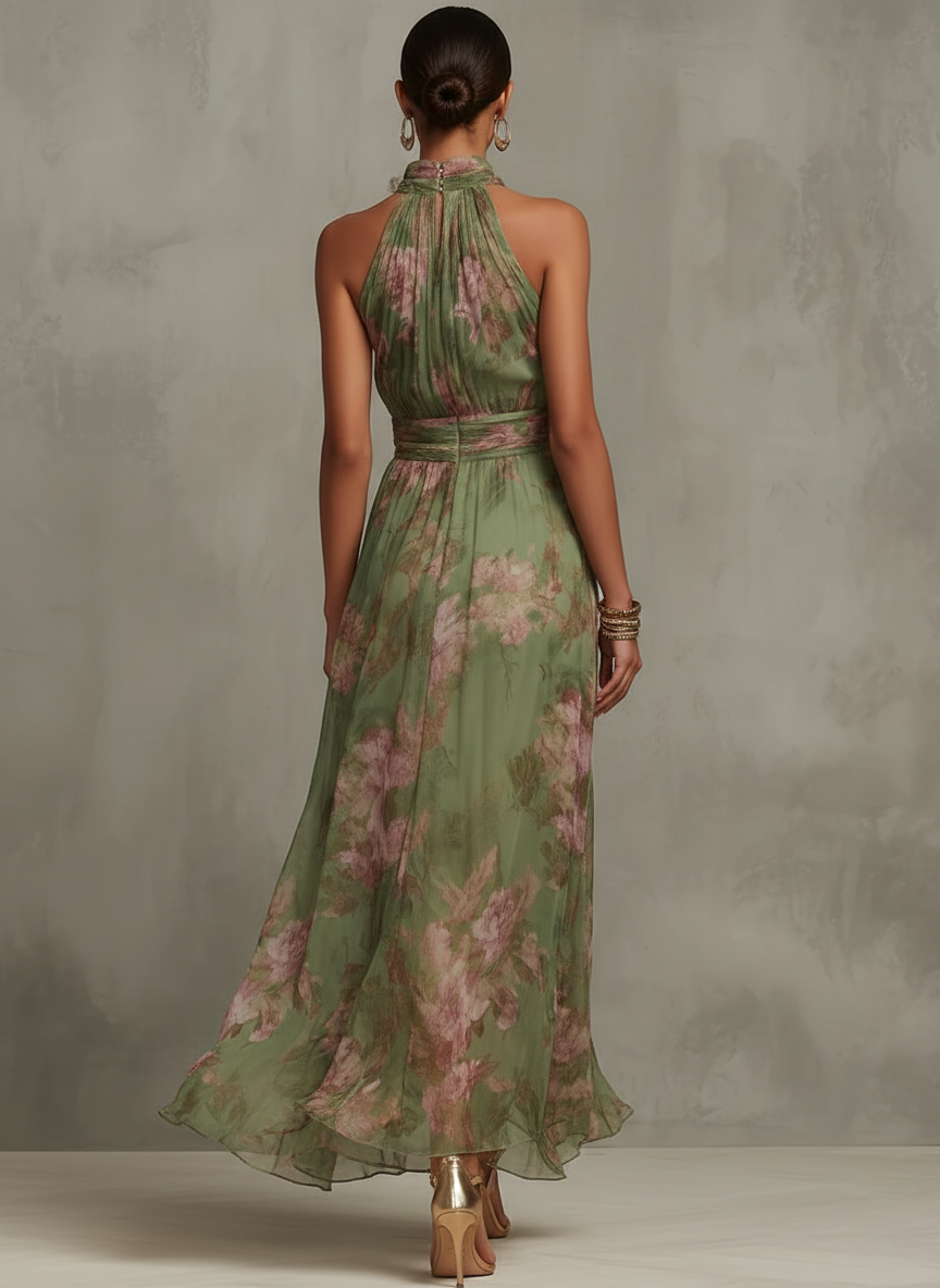 Women's Floral Halter Neck Maxi Dress