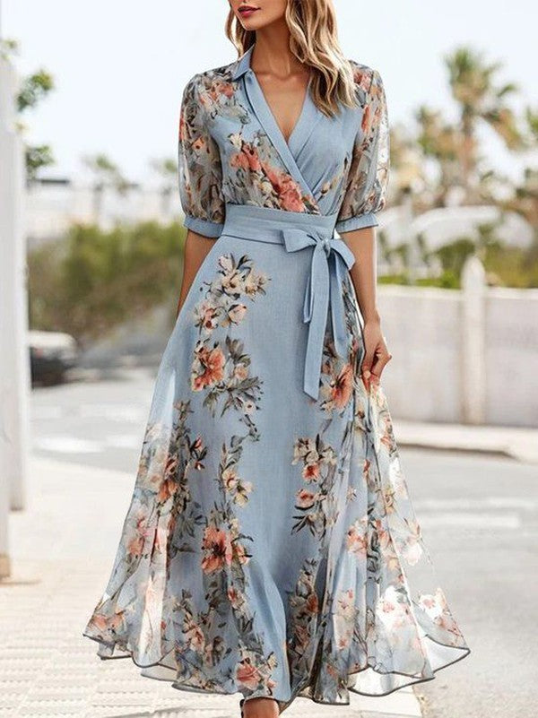 Women's V-Neck Midi Dress | Short Sleeve | Casual Summer Outfit