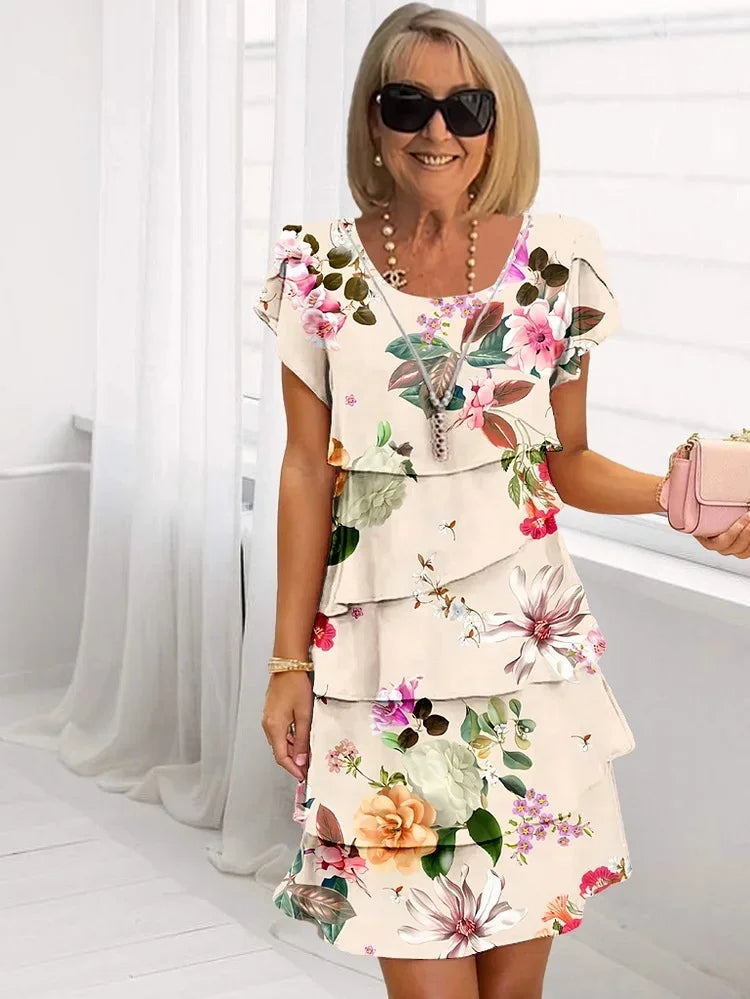 Women's Floral Ruffled Midi Dress – Sleeveless Casual Summer