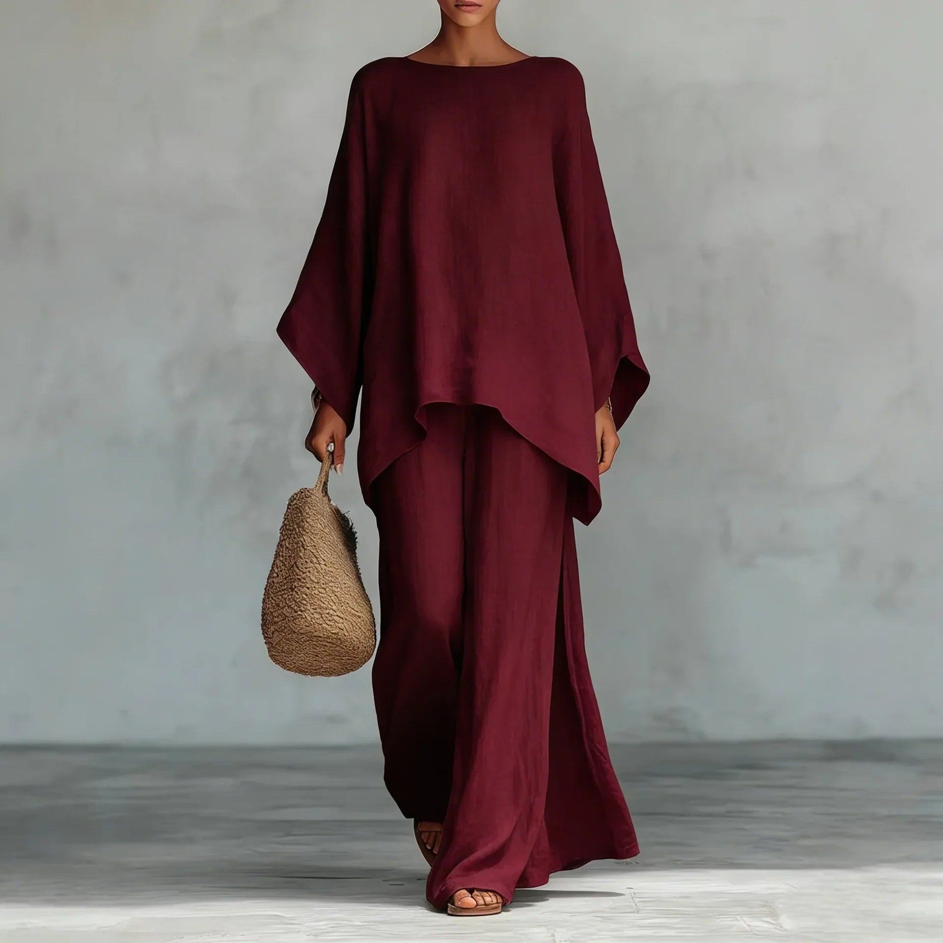 Women's Oversized Round Neck Wide Leg Set
