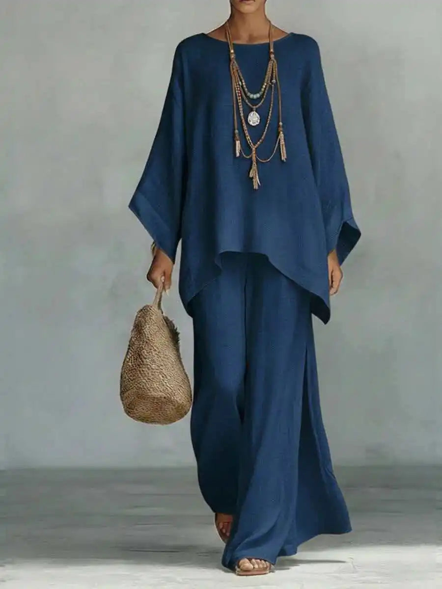 Women's Oversized Round Neck Wide Leg Set