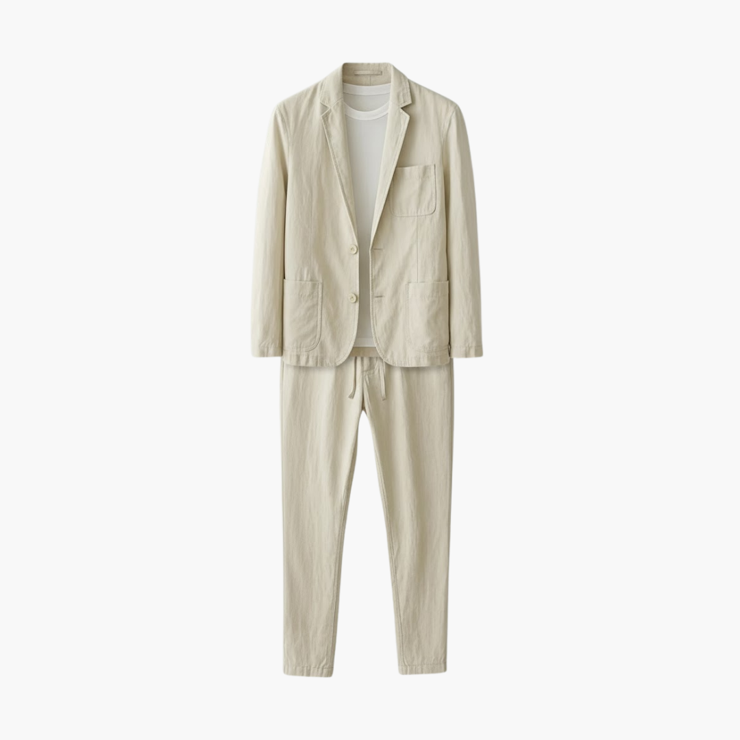 Men's Casual Two-Piece Suit Set with Drawstring Trousers