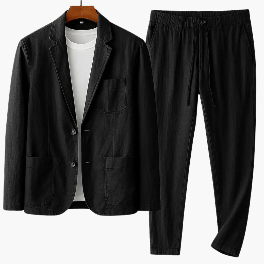 Men's Casual Two-Piece Suit Set with Drawstring Trousers