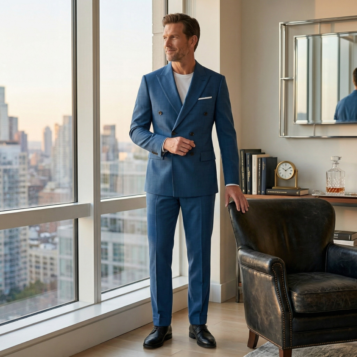 Men's Slim Fit Double-Breasted Blazer Wedding Suit