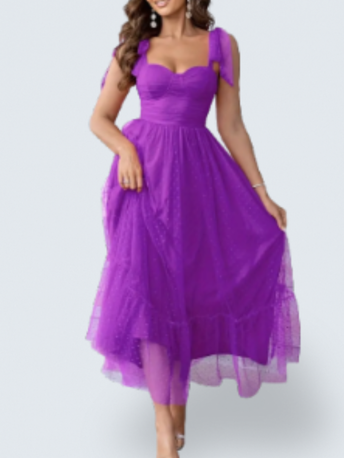 Women's Midi Dress Sweetheart Neckline Tie Shoulders Wedding Guest