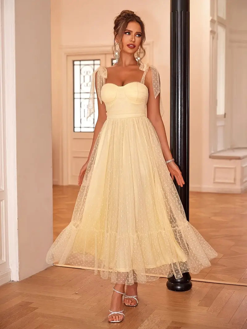 Women's Midi Dress Sweetheart Neckline Tie Shoulders Wedding Guest