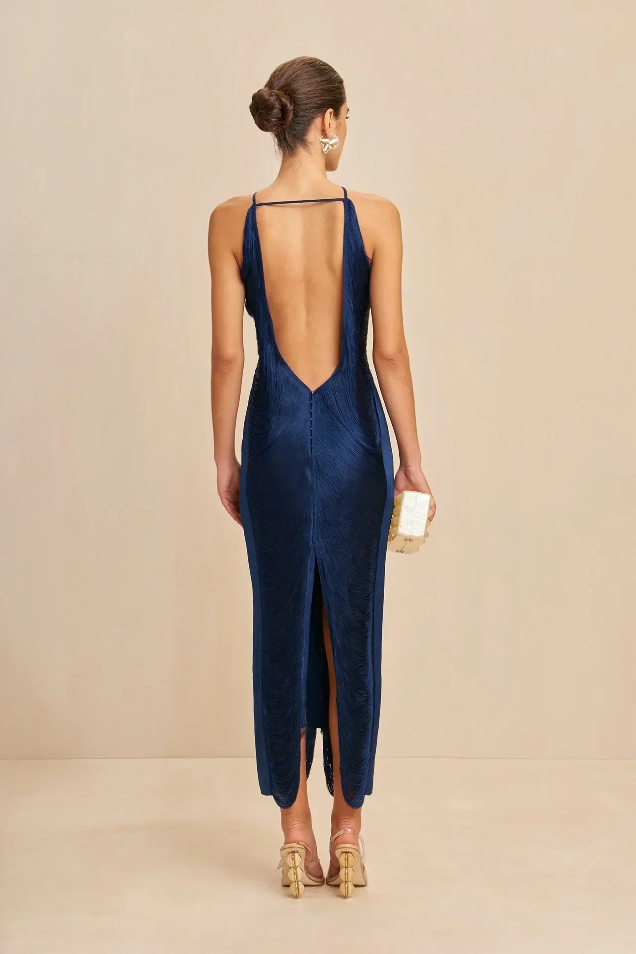 Women's Maxi Dress Halter Neck Criss-Cross Fringe Detail Casual