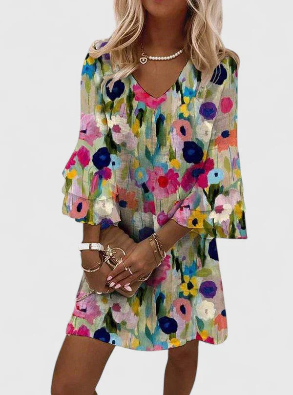 Women's Mini Dress V-Neck Short Sleeve Floral Print Casual