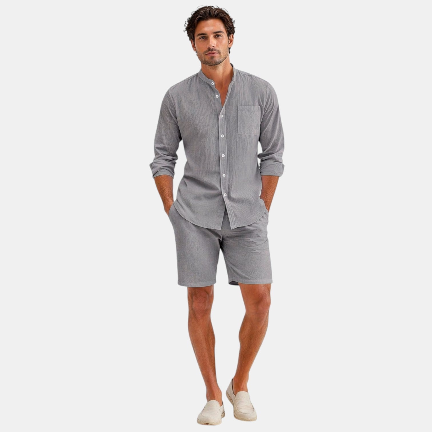 Men's Casual Summer Linen Short Sleeve Outfit Set