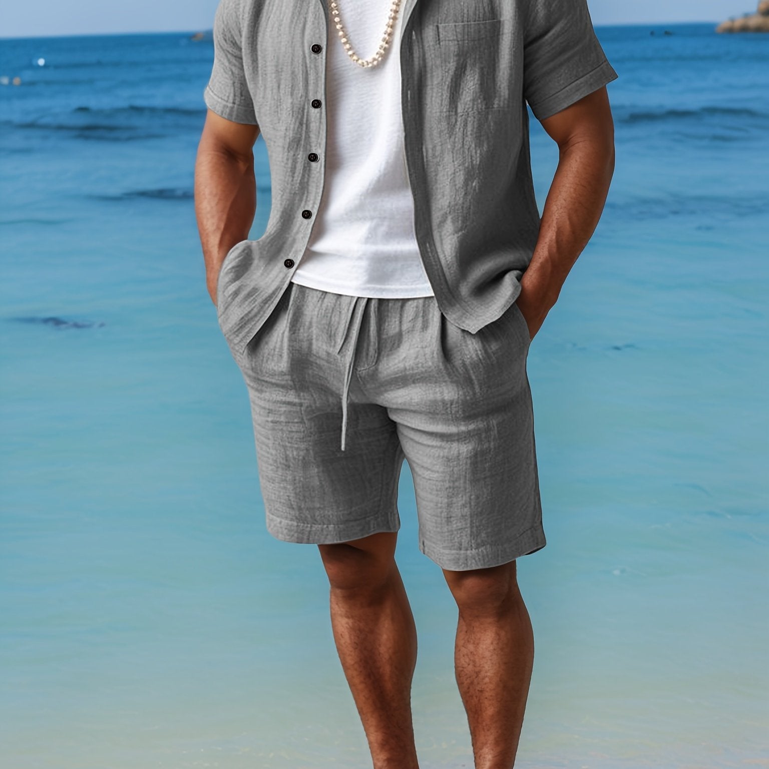 Men's Linen Shirt & Shorts Set – Regular Fit Short Sleeve Co-ord