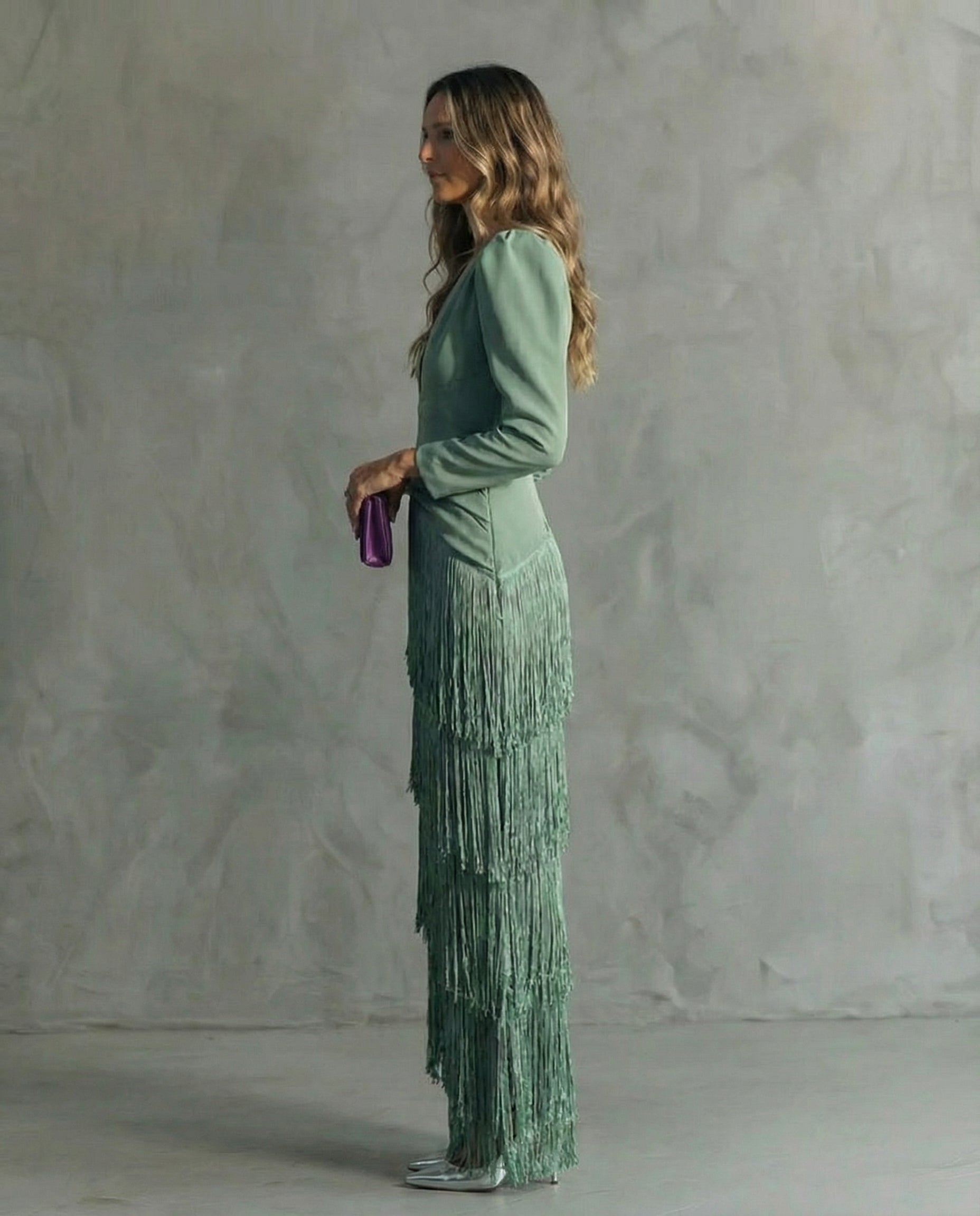 Women's Maxi Dress V-Neck Fringe Design